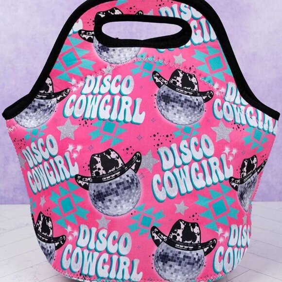 Disco Cowgirl Print Neoprene Lunch Tote NWT - Picture 1 of 2